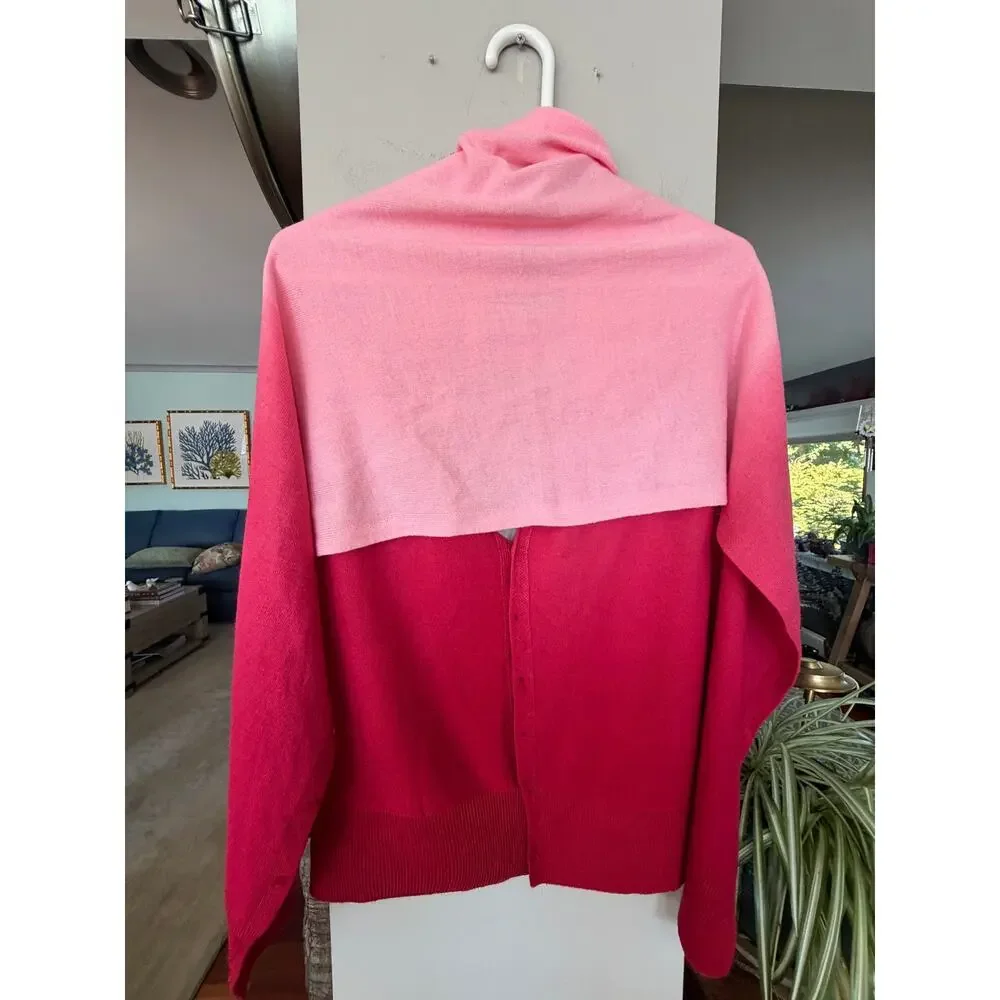 Pink Ombré Convertible Cardigan Wrap Shawl Button Side Cozy Layering Sweater